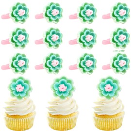 Ercadio 20 Pack Flower Ring Cupcake Toppers Picks Flower Theme for Bridal Engagement Baby Shower Birthday Party Cupcake Picks Anniversary Party Decorations Supplies Green