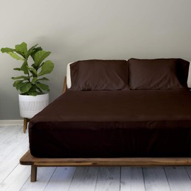 True-Luxury 1000-Thread-Count 100% Egyptian Cotton 4-PC Hotel Quality Bed-Sheet-Set, Single Ply Cotton Yarns, Sateen Weave, Wrinkle Fade Resistant 10-Inch Deep Pockets - [Short-Queen, Chocolate]