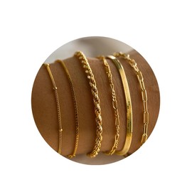 ZKGYUS Pack of 6 Women's Gold Bracelets, 14 K Gold-Plated, Adjustable Bracelet, Boho Gold, Bracelets Jewellery for Women and Girls