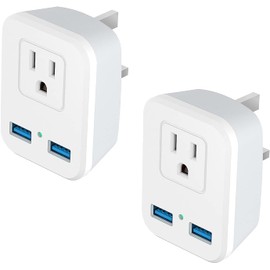 Type G UK Power Plug Adapter, 2 Packs Travel Adapter for US to British England, London, Ireland, Scotland, AC Outlets with 2 USB Charging Port for Smartphone, etc