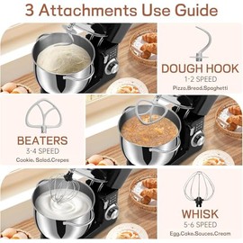 SEEDEEM 8.5 Qt Stand Mixer, 660W Tilt-Head Electric Kitchen Mixer with 6+P Speeds, Dough Hook, Beater & Whisk, Dishwasher-Safe Attachments, Black