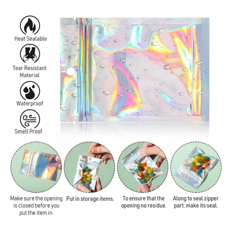 Hogareno Ec 100 Bolsas Pouch Holográficas A Prueba De Olores