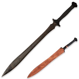 SV 0167 Handmade cast Manganese Steel 52HRC European Style Sword Sharp Machete, Full Tang, Outdoor, Hunting, Camping, Hiking, Survival, Leather Sheath, 35 inches