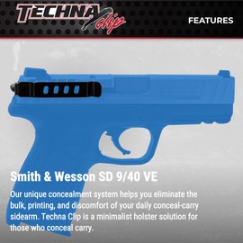 Techna Clip Concealment System for Smith & Wesson SD9 VE & More - Durable High-Carbon Spring Steel Gun Clip w/ Teflon Coat 1500 - Ambi, Easy-to-Install Gun Holster Clip (Black)