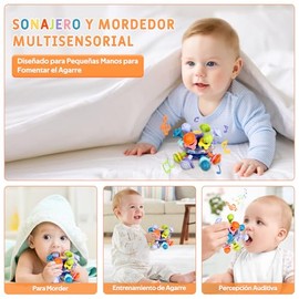SAFONUS Sonajero Masticar Juguetes para Bebe, Goma Dental Montessori Juguetes,Sensoriales para Mordedores de Bebés, Adecuados para la Dentición, Audit