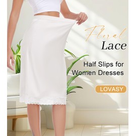 Lovasy Women Satin Half Slips Lace Long Underskirt Anti Static Under Skirt Soft Slip Dress for Skirts Dresses White,X-Large