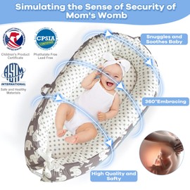 BELIVIUM Baby Lounger Pillow for Newborn, Detachable 0-18 Months Infant Nest, Co Sleeper in Bed, Portable Baby Floor Bed Bassinet, Tummy Time Pillow Sleeping Travel Essentials Must Haves Newborn Gifts