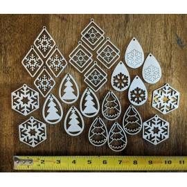 Christmas Earrings 24ct (12pr) 2inch Unfinished Wood Crafts Parts Tree Snow 2
