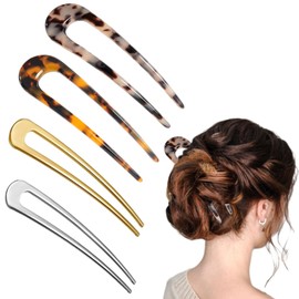 4Pcs Alloy French Hair Pins, U Shaped Hair Fork Delicate French Twist Pins for Variety Occasions French Pins for Thick Hair for Women and Girls Hairstyle Accessories