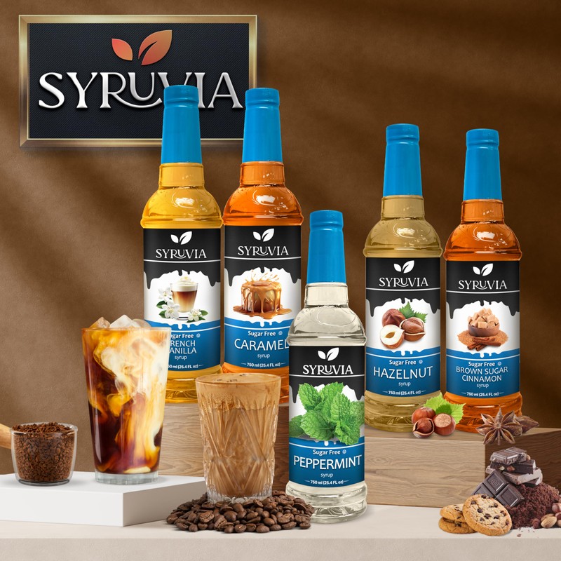 Syruvia Sugar Free Peppermint Syrup for Coffee, Flavored Syrup for