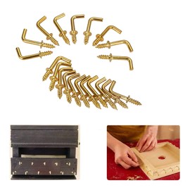 dophee 20Pcs L Shape Dresser Cup Hooks Right Angle Screws 7 Style Hangers Golden Alloy Frame Sheep Eyes Iron Hook - 17x7mm