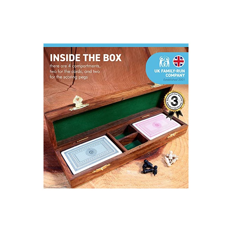 Thorness Wooden Cribbage Board with pegs and Two Packs of