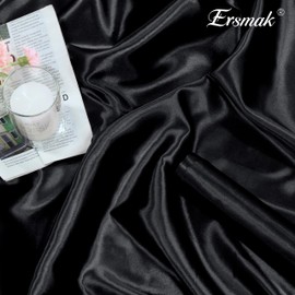 Ersmak Black Satin Fabric by The Yard, 60" Wide Shiny & Soft Charmeuse Silky Satin Fabric for DIY Craft, Wedding Decorations, Sewing, 10 Yard
