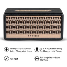 Crosley CR3113A-BK Montero Small Portable Rechargeable Bluetooth Speaker, Black