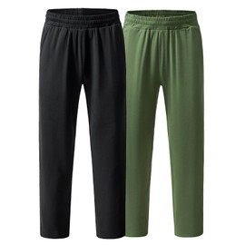 AIMPACT Mens Pajama Bottoms Cotton Soft Sleep Pants with Pockets Straight-leg Loungewear PJ Pants 2 Pack, Black+Green