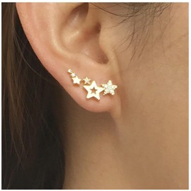 Allereya Bohemia Star Climber Crawler Earrings Gold Crystal Star Ear Climber Earrings Cluster Star Studs Earring Festival Earrings Jewellery for Women and Girls, Alloy Steel