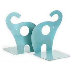 zmgmsmh one Pair Cute Cartoon Elephant Nonskid Bookends Art Bookend Metal Bookends (Blue)