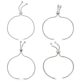 Beebeecraft 8Pcs 4 Styles Stainless Steel Slider Bracelet Bolo Bracelets Makings Chains Adjustable Extender Chain Metal for DIY Jewellery Making Crafts