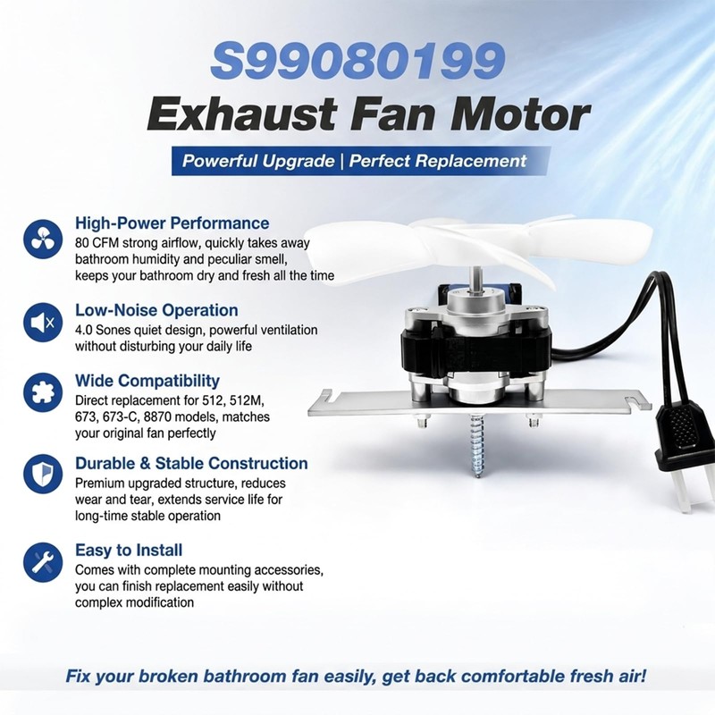 upmbzie S99080199 Bathroom Exhaust Fan Motor 80 CFM 4.0 Sones