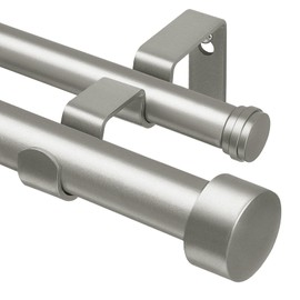 KAMANINA 1 Inch Double Curtain Rod 36 to 72 Inches (3-6 Feet), Antique Silver Heavy Duty Curtain Rods for Windows, Telescoping Double Drapery Rods with End Caps