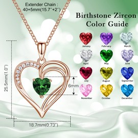 AM ANNIS MUNN 925 Sterling Silver Chain Heart Necklace Women's Birthstone Necklace for Women Double Heart Chain Silver Jewellery Women's Gifts for Women Mum Girlfriend, Sterling Silver