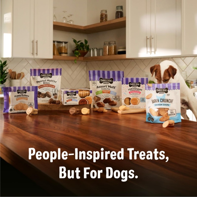 Three Dog Bakery Lick'n Crunch! Golden & Vanilla Sandwich Cookies,