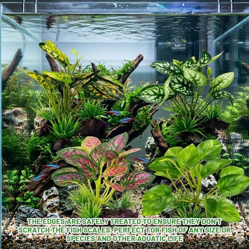 XLTXWD 4Pcs Reptile Accessories, Vivarium Decoration with Three Artificial Plants,