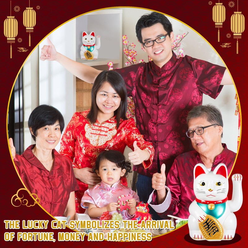 Chunful 6 Inch Lucky Cat Waving Arm Maneki Neko Lucky