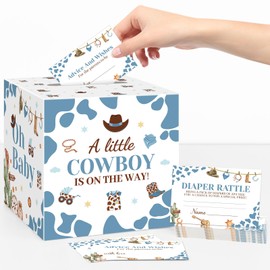 chiazllta Western Diaper Raffle Box with Diaper Raffle Tickets for Baby Shower Decoration Western Cowboy Card Box Games Kit for Boy A Little Cowboy is On The Way Baby Shower Party Supplies Favors
