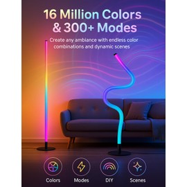 PEYPLAY RGB LED Corner Floor Lamp, Smart Adjustable Shape, Music Sync, 16 Million DIY Colors, Remote & App Control, Modern Standing Light for Bedroom Living Room (Circular Base)