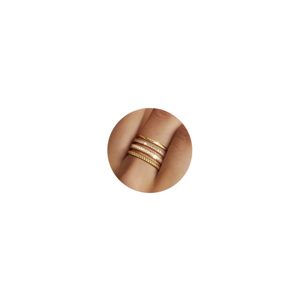 Florideco Stackable Gold Rings for Women - 14K Gold Plated