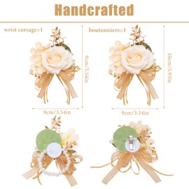 Hftjtsa Champagne Corsage and Boutonniere Set Groomsmen and Groom Boutonniere for Wedding Rose Wristlet Prom Flowers for Bridesmaids Ceremony Party Accessories