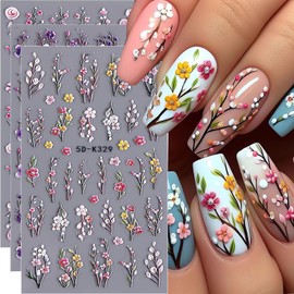 5D Flower Nail Stickers for Nail Art Fall Embossed Nail Stickers Decals Floral Nail Art Stickers Rose Heart Nail Decals Blossom Nail Design Sticker Thanksgiving DIY Nail Art Decoration for Women 3Pcs
