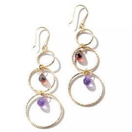 Bestgoldshop Technibond Amethyst Garnet Gemstone Drop Earrings 14K Yellow Gold Plated Silver
