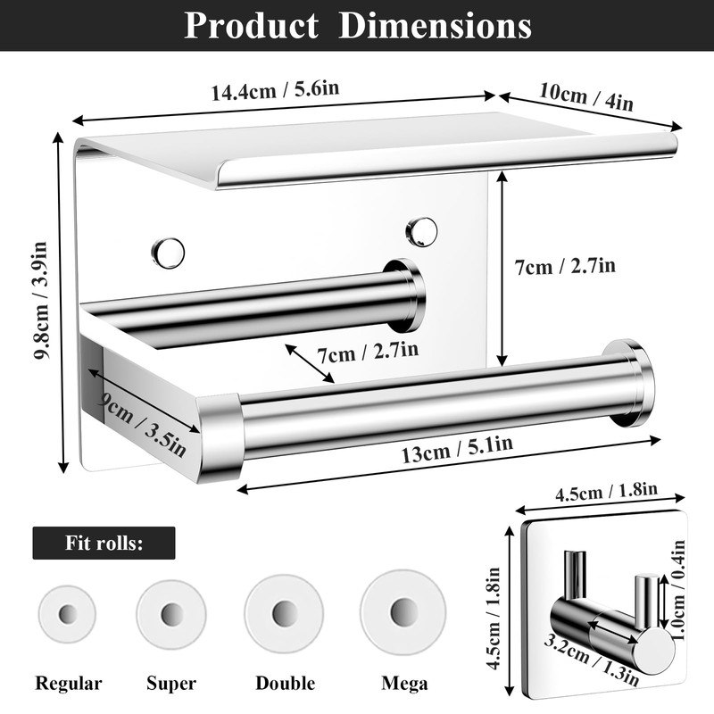 Tindbea Toilet Paper Holder with Phone Shelf + Towel Robe