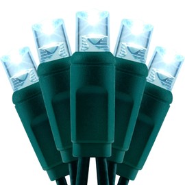 YULETIME Cool White 5MM LED Christmas Lights, 50 ft 100 Count 6" Spacing One-Piece High Waterproof Wide Angle UL Certified String Light (6“ Cool White - Green Wire)