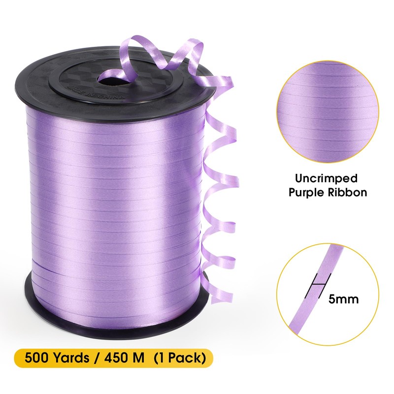 OMISELIO Purple Curling Ribbon - 500 Yard Lavender Curly Ribbon