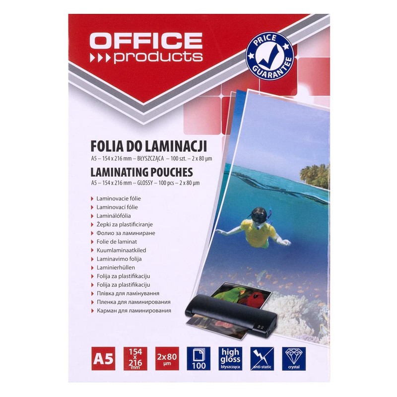 Folia do laminacji Office Products 154x216mm blyszczaca 100 sztuk