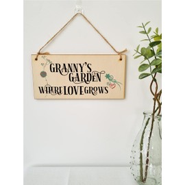 The Plum Penguin Handmade Wooden Hanging Wall Plaque Granny's Garden Where Love Grows Decorative Sign for Grandparents