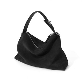 VAKAER Suede Tote Bags for Women, Suede Leather Crossbody Bag with Adjustable Strap Nubuck Retro Crescent Shoulder Satchel Hobo Purse Handbag (Black)