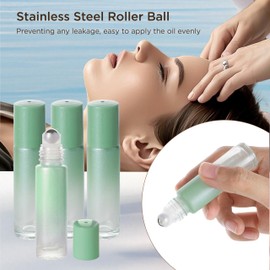 SESENSE Essential Oil Roller Bottles, 10ml Thick Glass Perfume Roller Bottles with Funnel Opener and Dropper Colored Glass Empty Bottles with Stainless Steel Roller Balls (Green, 4 Pack)