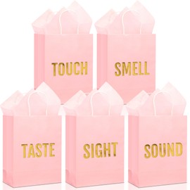 Kolldenn 5 Senses Gift Bags for Him for Her with 10 Pcs Tissue Paper, Paper Bags with Handles Five Senses Gifts for Valentines Christmas Birthday Wedding Anniversary (Pink,8.3 x 4.3 x 10.6 Inch)