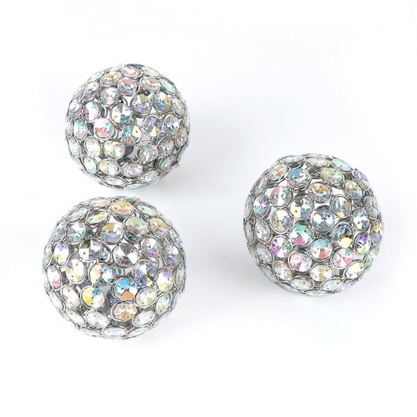 ALPHA Living HOME Bolas decorativas para cuencos, bola decorativa de esfera de metal, para centros de mesa, bolas decorativas de orbes, bolas decorativas de 3 a 4 pulgadas (plata cristalina)