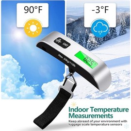 Digital Luggage Scale with Temperature Sensor – 110lb/50kg Capacity, Backlit LCD, Tare Function, Lightweight & Portable - Black