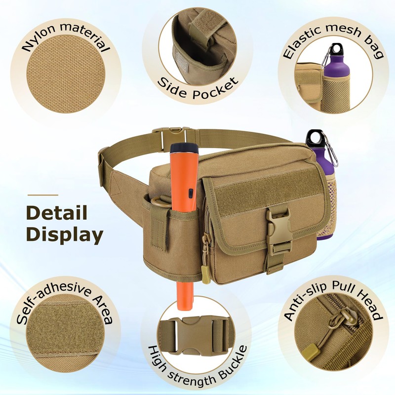 Metal Detecting Waist Bag with Kettle Sleeve Elastic Net，Portable Find