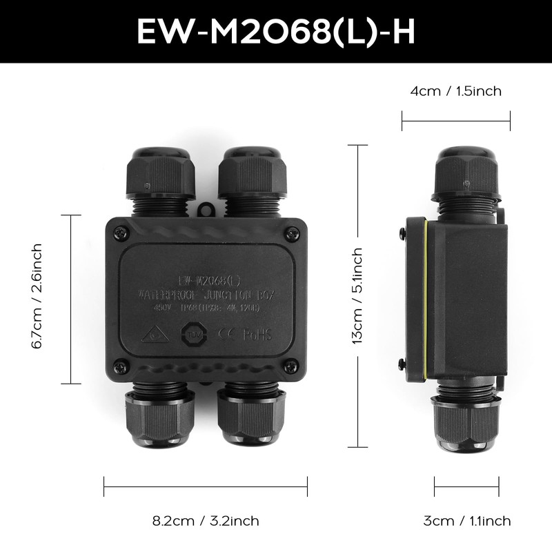 Junction Box Waterproof IP68, Cable Connector Waterproof, 4-Way Underground Cable