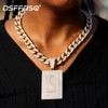 DSFFDSQ Diamond Prong Cuban Chain Necklace, Square Cursive Silver Initial