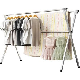 79 Inches Stainless Steel Clothes Drying Rack, Heavy Duty Laundry Drying Rack Folding Indoor Outdoor, Portable Drying Rack Clothing, Free-Standing Laundry Stand with 20 Windproof Hooks - Color: 63"