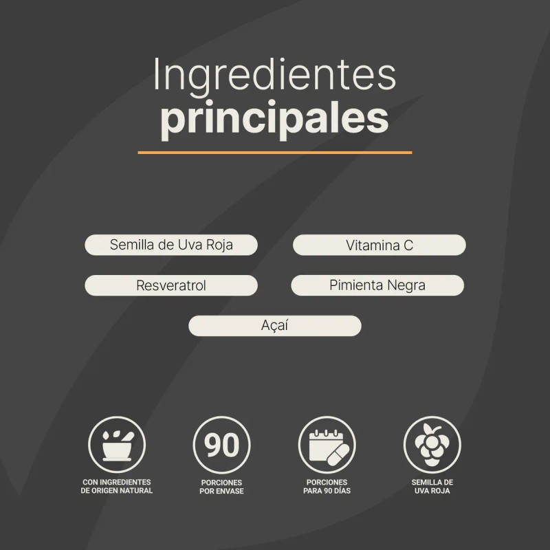 Resveratrol 180 Cáps Semilla Uva Roja Acai Life