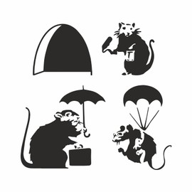 tradercat Wall Sticker Banksy Set - 3 x 11 cm x 5 cm - for Living Room, Dining Room, Kitchen, Bedroom, Children's Room etc. - with Instructions (English language not guaranteed)